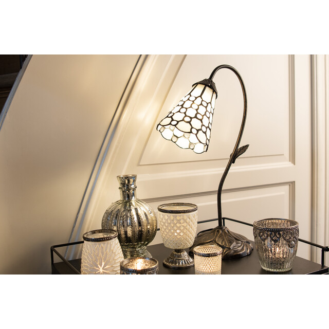 LumiLamp Tiffany tafellamp 48 cm wit glas tiffany bureaulamp 2035462 large