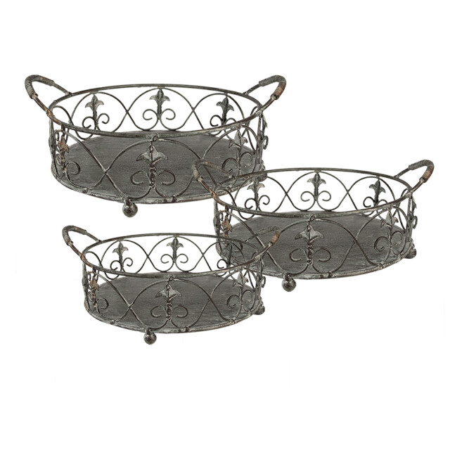 Clayre & Eef Opbergmand set van 3 groen ijzer planthouder 2584485 large