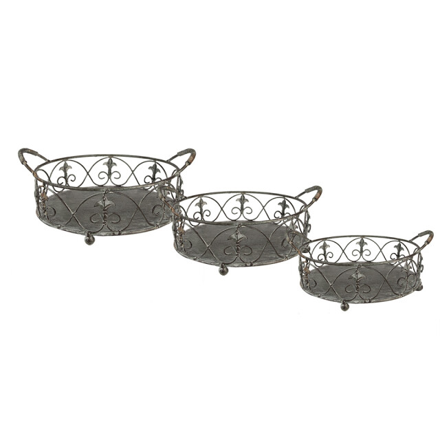 Clayre & Eef Opbergmand set van 3 groen ijzer planthouder 2584485 large