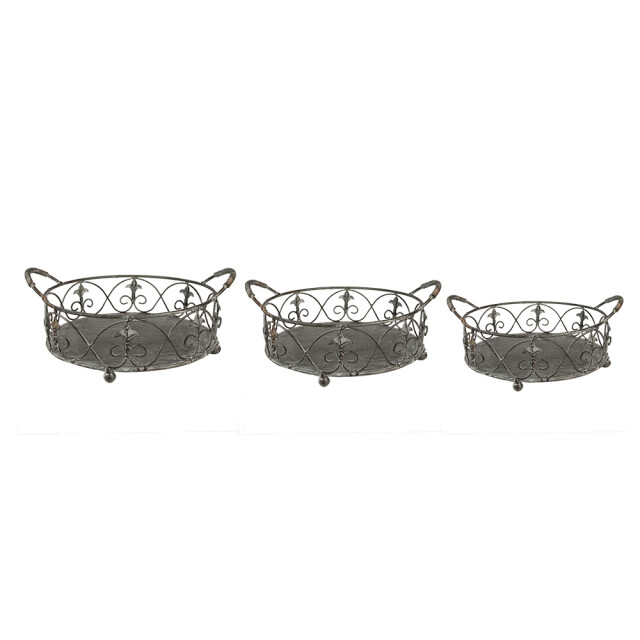 Clayre & Eef Opbergmand set van 3 groen ijzer planthouder 2584485 large