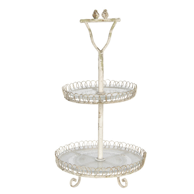 Clayre & Eef Etagère 2 laags Ø 36x65 cm ijzer glas rond serveerschaal 1161114 large