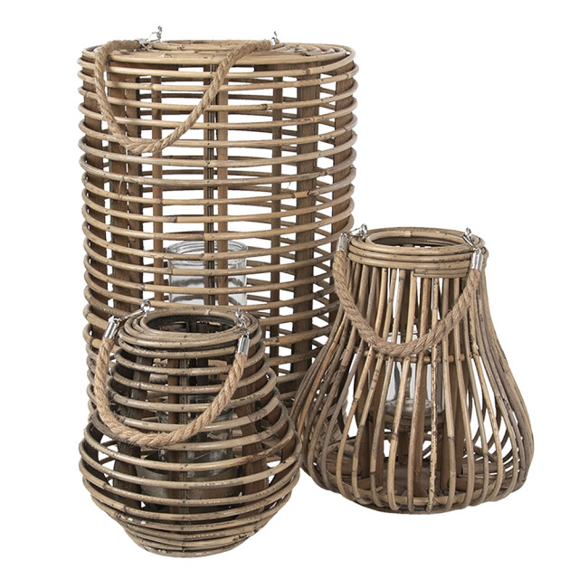 Clayre & Eef Windlicht Ø 34x50 cm hout glas rond kaarsenhouder 1094715 large