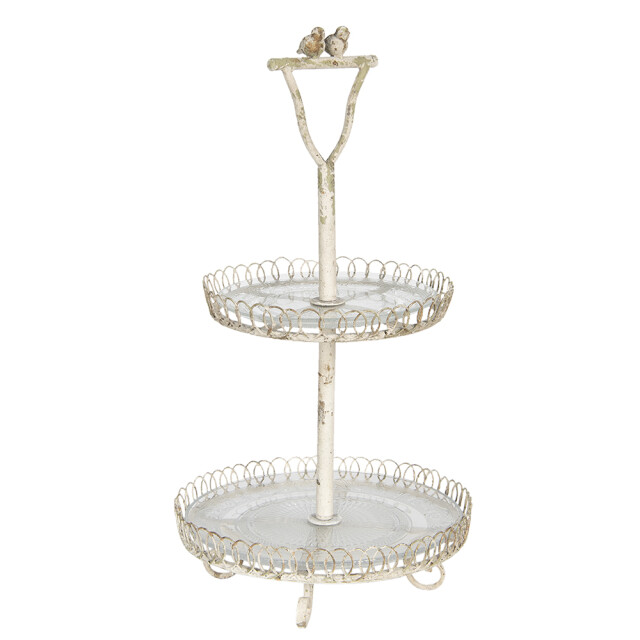 Clayre & Eef Etagère 2 laags Ø 36x65 cm ijzer glas rond serveerschaal 1161114 large