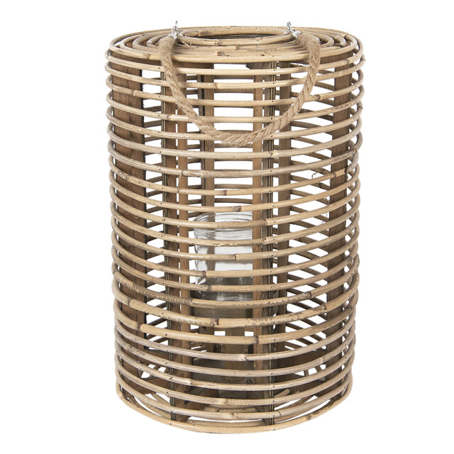 Clayre & Eef Windlicht Ø 34x50 cm hout glas rond kaarsenhouder 1094715 large