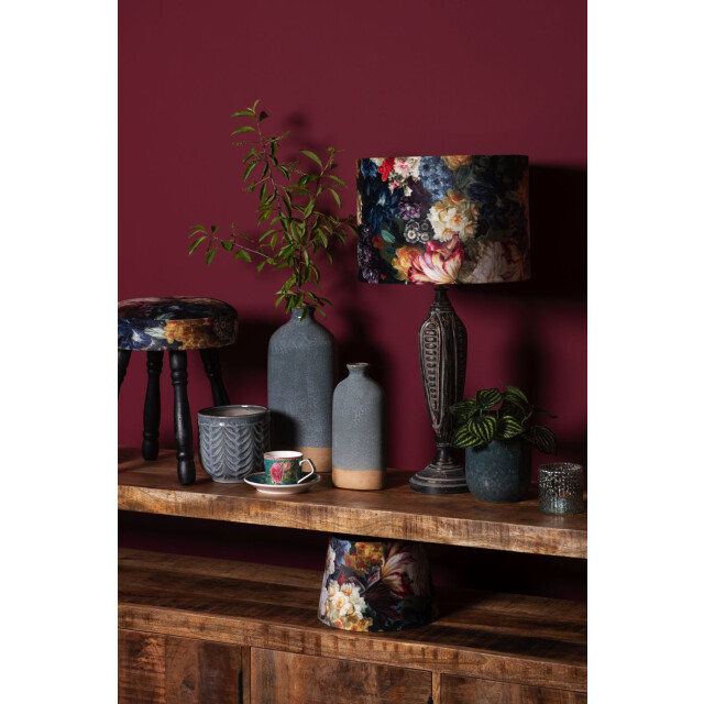 Clayre & Eef Lampenkap hanglamp Ø 34x24 cm zwart geel textiel rond bloemen 1325885 large