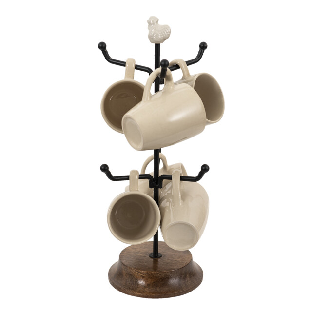 Clayre & Eef Mokkenrek met mokken kip Ø 14x39 cm keramiek mokkenboom 1980602 large