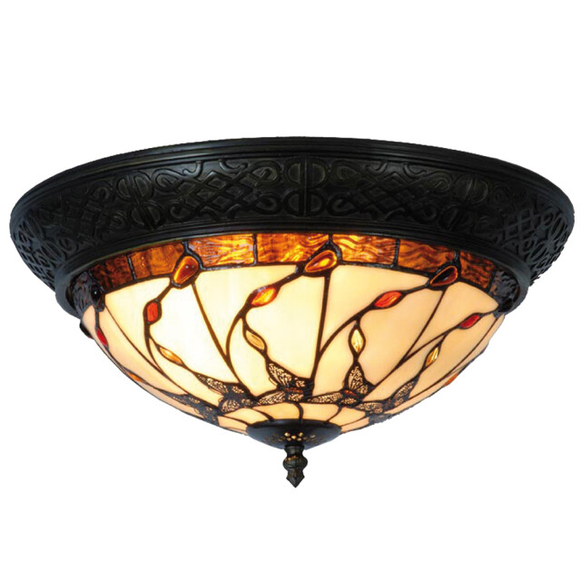 LumiLamp Plafondlamp tiffany Ø 38x19 cm bruin glas driehoek vlinder 1121296 large