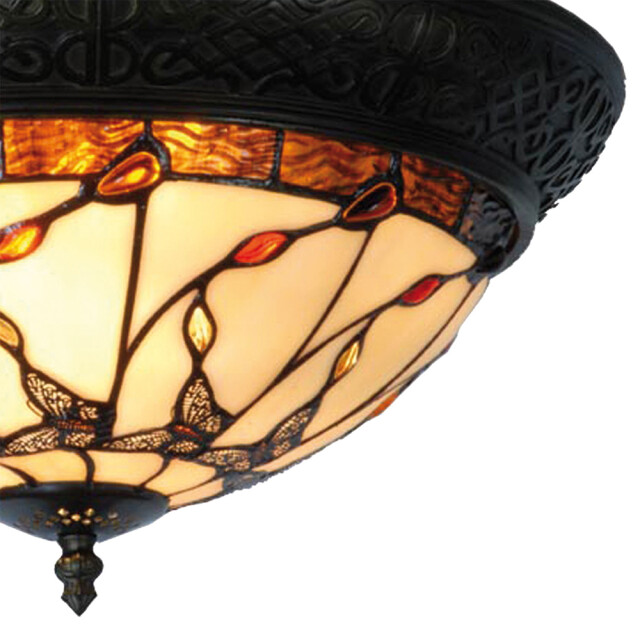 LumiLamp Plafondlamp tiffany Ø 38x19 cm bruin glas driehoek vlinder 1121296 large