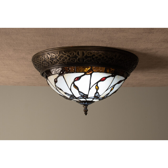 LumiLamp Plafondlamp tiffany Ø 38x19 cm bruin glas driehoek vlinder 1121296 large