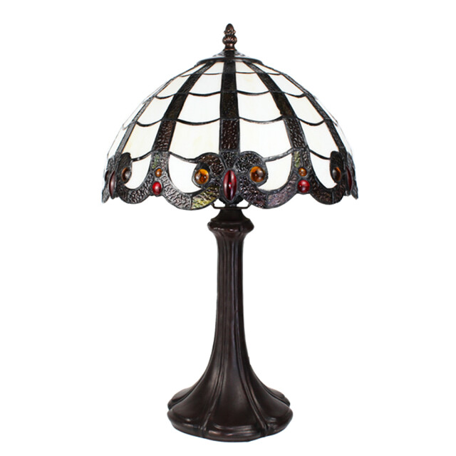 LumiLamp Tiffany tafellamp 43 cm bruin kunststof glas rond tiffany 2046868 large