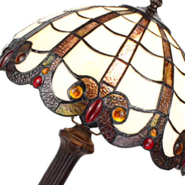 LumiLamp Tiffany tafellamp 43 cm bruin kunststof glas rond tiffany 2046868 large
