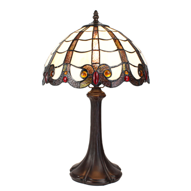 LumiLamp Tiffany tafellamp 43 cm bruin kunststof glas rond tiffany 2046868 large