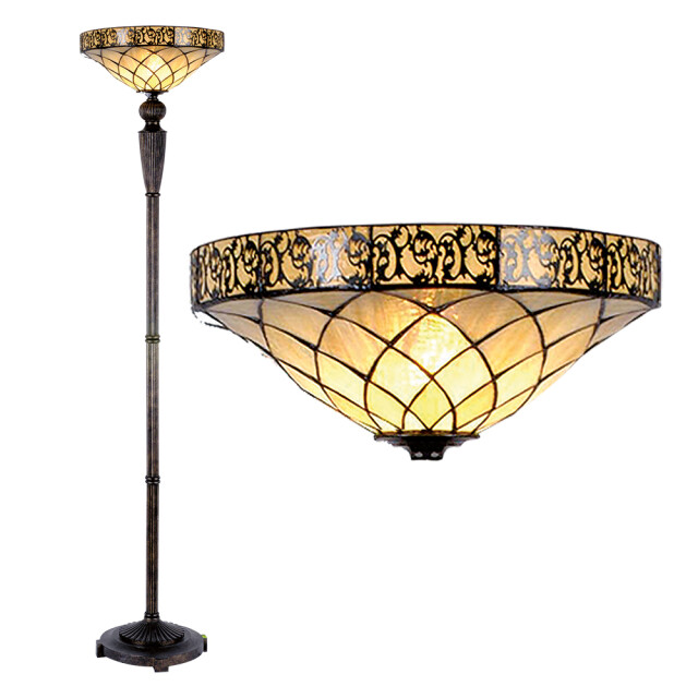 LumiLamp Tiffany vloerlamp Ø 41x179 cm beige glas driehoek staande lamp 1088461 large