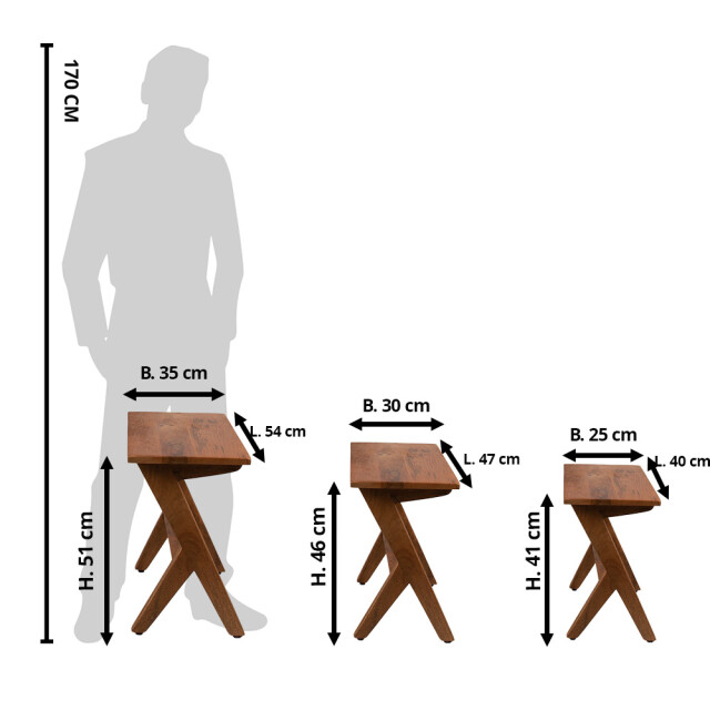 Clayre & Eef Bijzettafel set van 3 54x35x51 cm hout rechthoek sidetable 2381080 large