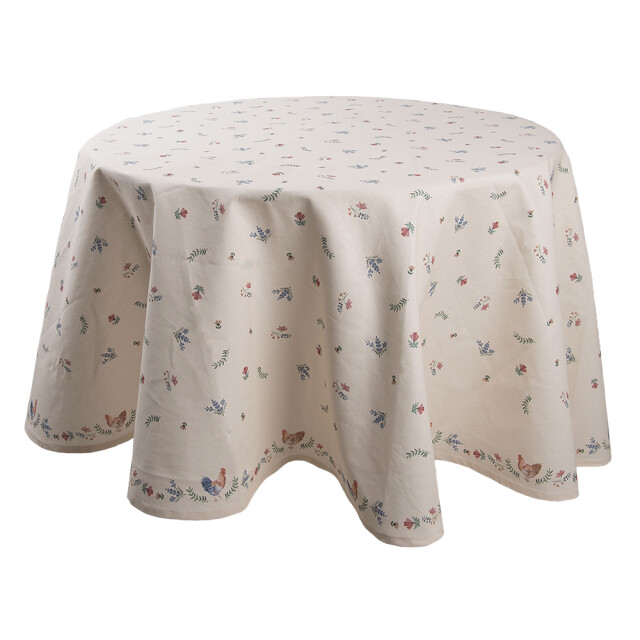 Clayre & Eef Tafelkleed Ø 170 cm blauw katoen rond kip en haan tafellaken 1533393 large