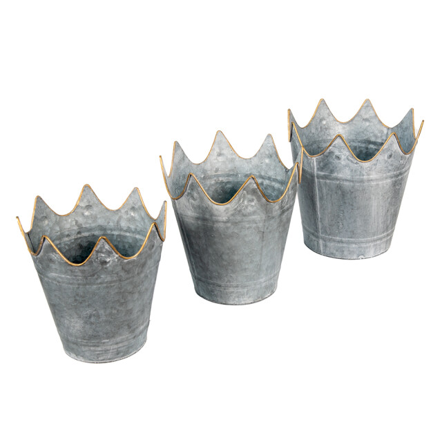 Clayre & Eef Bloempot set van 3 Ø 29 Ø 26 Ø 22 cm metaal kroon plantenpot 1999967 large