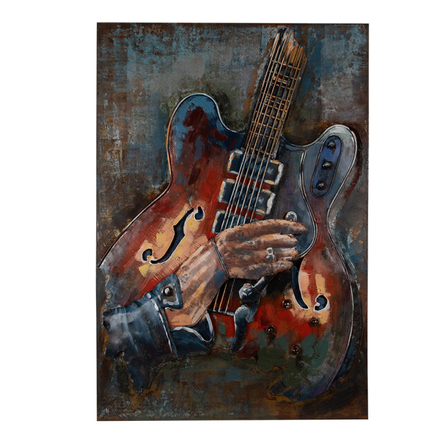 Clayre & Eef 3d schilderijen metaal 60x90 cm blauw ijzer gitaar 2827115 large