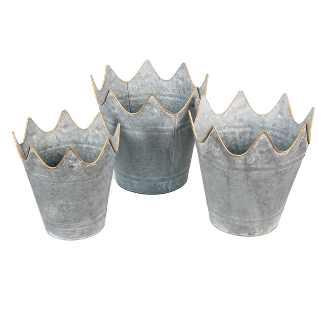 Clayre & Eef Bloempot set van 3 Ø 29 Ø 26 Ø 22 cm metaal kroon plantenpot 1999967 large