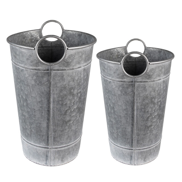 Clayre & Eef Decoratie emmer set van 2 Ø 29x41 cm metaal rond bloempot 2411408 large