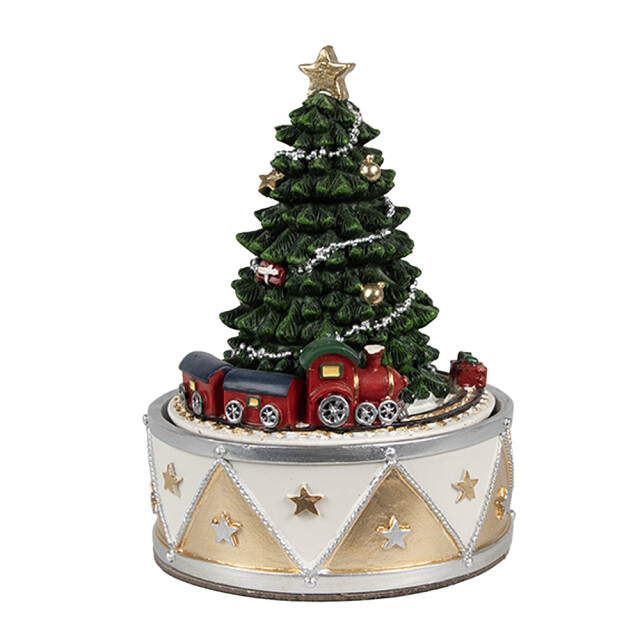 Clayre & Eef Muziekdoos kerstboom Ø 11x15 cm goudkleurig kunststof 2982025 large