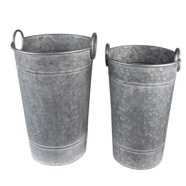 Clayre & Eef Decoratie emmer set van 2 Ø 29x41 cm metaal rond bloempot 2411408 large