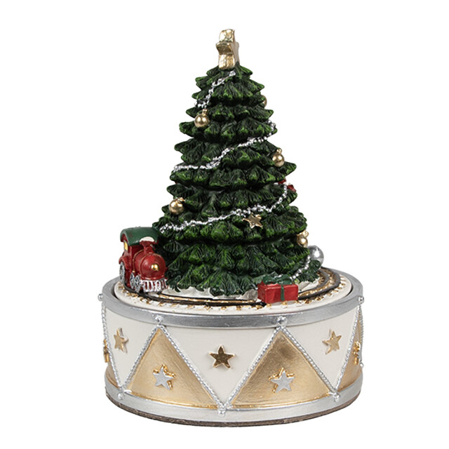 Clayre & Eef Muziekdoos kerstboom Ø 11x15 cm goudkleurig kunststof 2982025 large