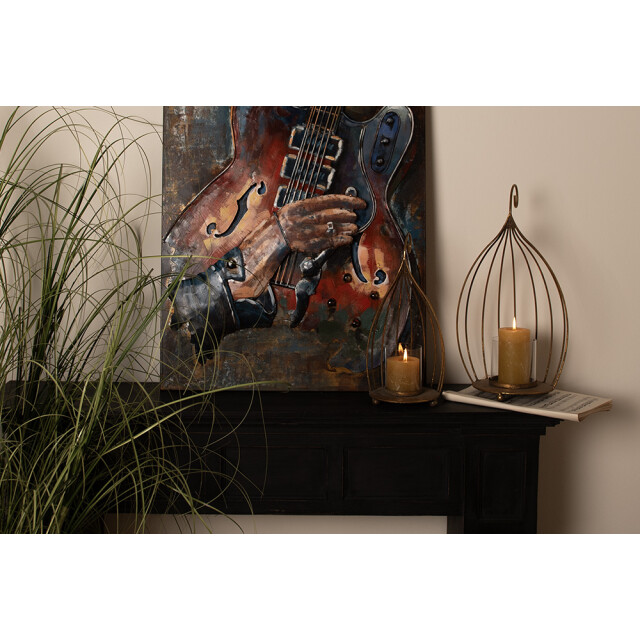 Clayre & Eef 3d schilderijen metaal 60x90 cm blauw ijzer gitaar 2827115 large