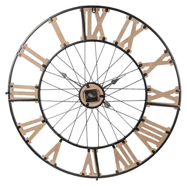 Clayre & Eef Wandklok Ø 80 cm hout metaal rond muurklok 1169399 large