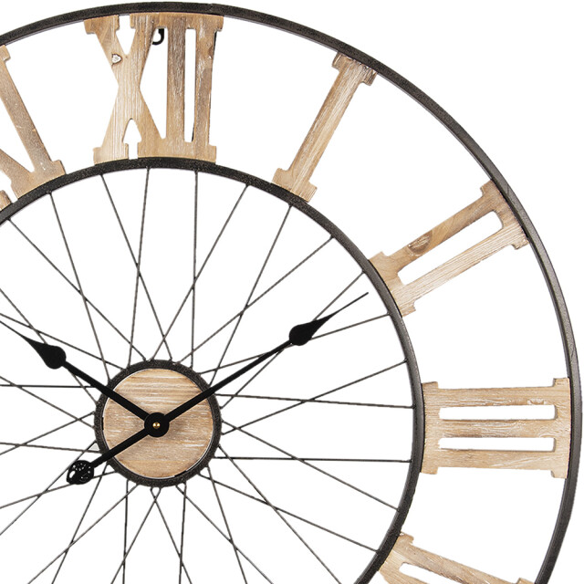 Clayre & Eef Wandklok Ø 80 cm hout metaal rond muurklok 1169399 large