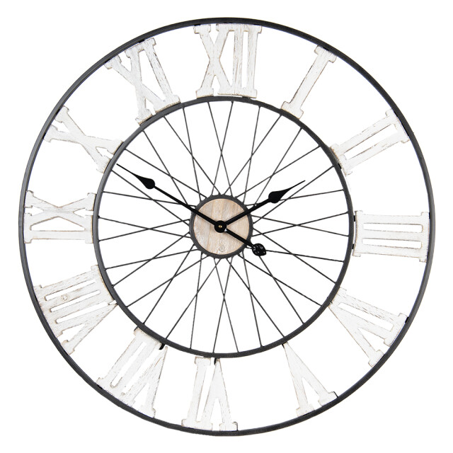 Clayre & Eef Wandklok Ø 80 cm hout metaal rond muurklok 1169399 large