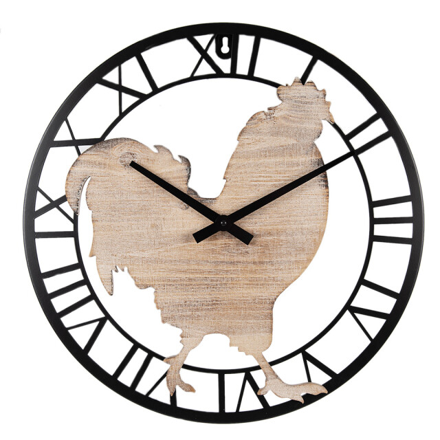 Clayre & Eef Wandklok Ø 50 cm zwart mdf ijzer kip muurklok 2443108 large