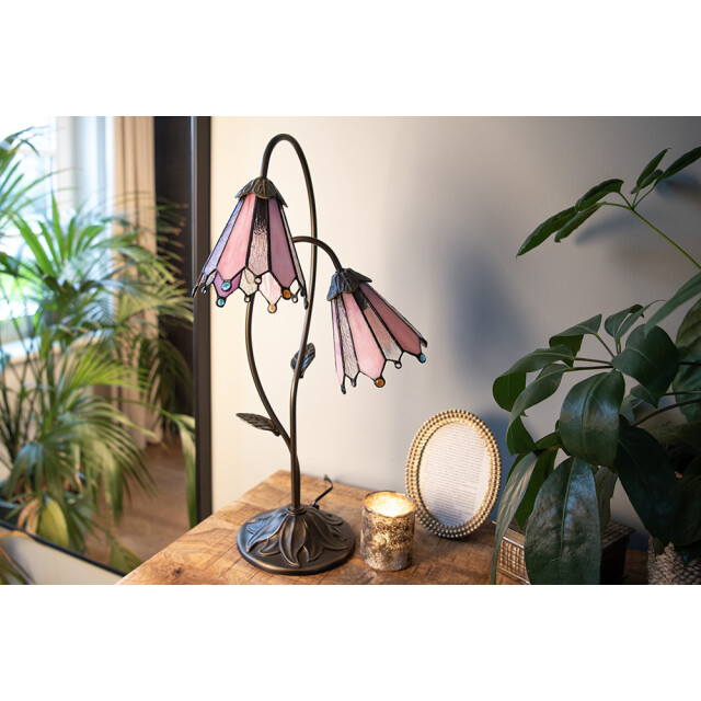 LumiLamp Tiffany tafellamp 61 cm roze glas tiffany bureaulamp 2035465 large