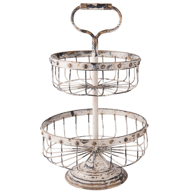 Clayre & Eef Etagère 2 laags Ø 30x50 cm ijzer rond fruitschaal etagère 1090779 large