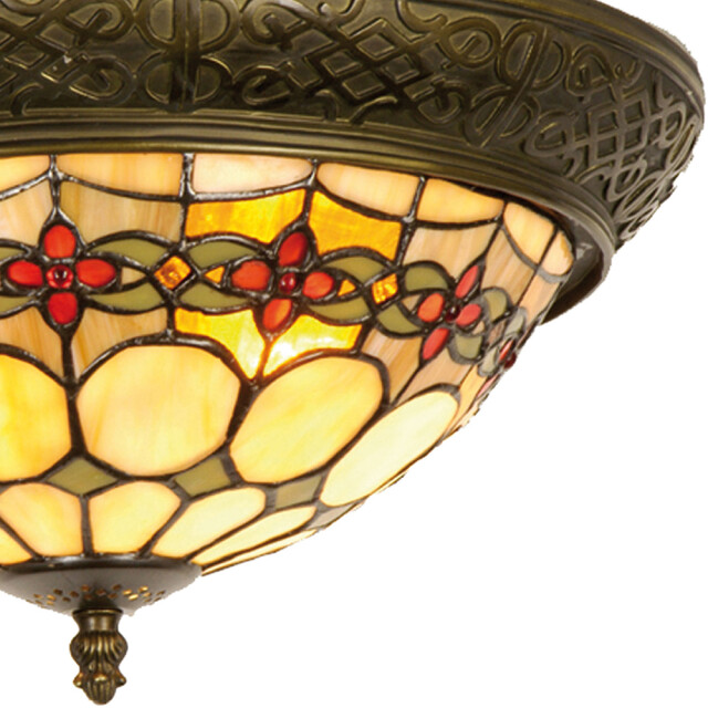 LumiLamp Plafondlamp tiffany Ø 38x19 cm rood glas driehoek roos 1088478 large