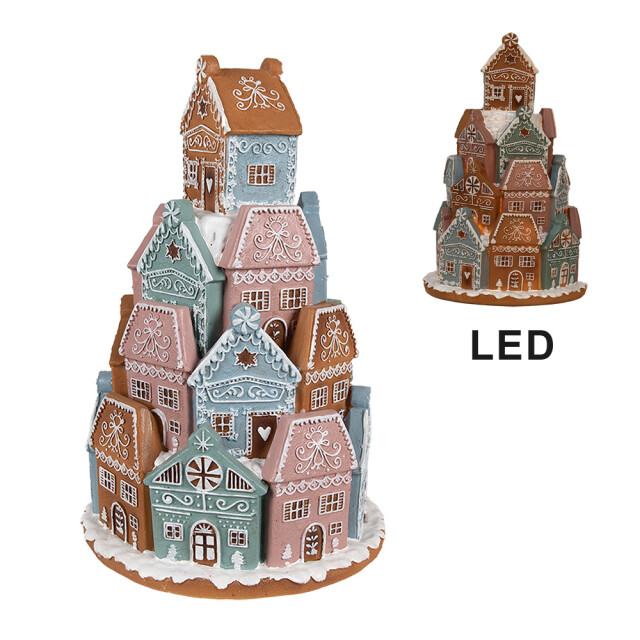 Clayre & Eef Gingerbread house met led Ø19x28 cm blauw kunststof 2922293 large