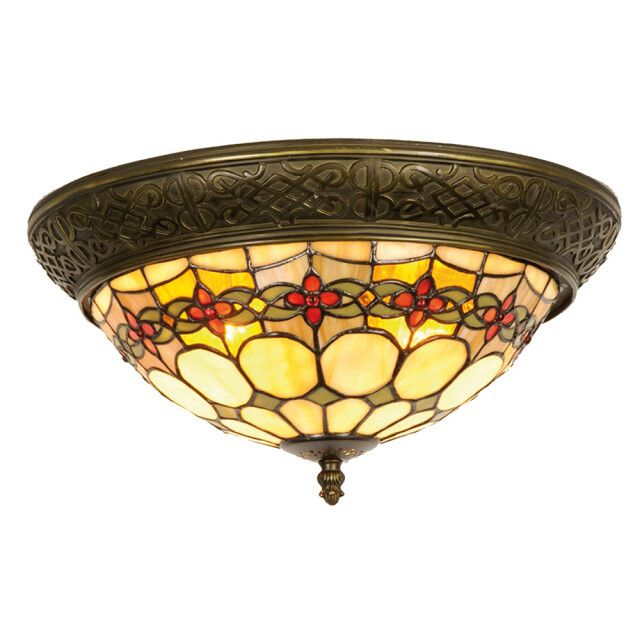 LumiLamp Plafondlamp tiffany Ø 38x19 cm rood glas driehoek roos 1088478 large