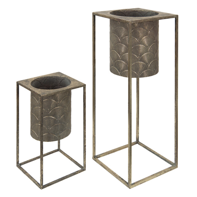 Clayre & Eef Bloempot set van 2 bruin ijzer plantenpot 1991925 large