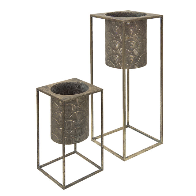 Clayre & Eef Bloempot set van 2 bruin ijzer plantenpot 1991925 large