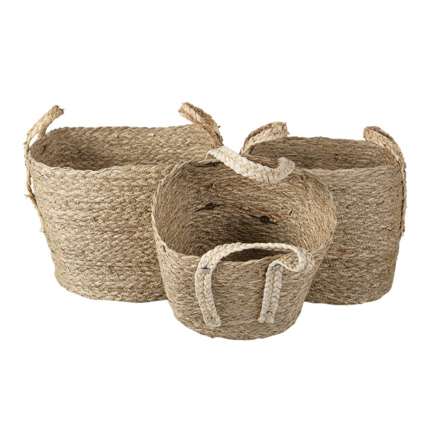 Clayre & Eef Opbergmand set van 3 Ø 27 Ø 23 Ø 20 cm stro vierkant mand 1407425 large