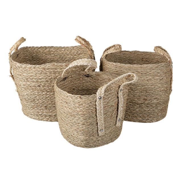 Clayre & Eef Opbergmand set van 3 Ø 27 Ø 23 Ø 20 cm stro vierkant mand 1407425 large