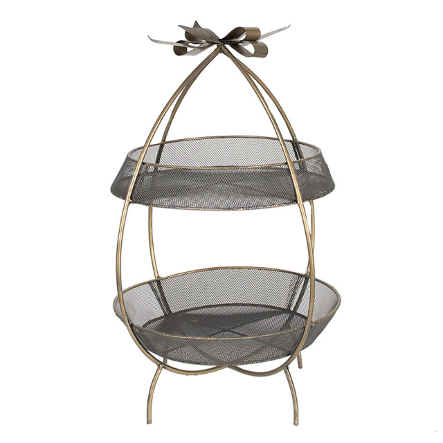 Clayre & Eef Etagère 2 laags Ø 34x51 cm ijzer rond fruitschaal 2765655 large