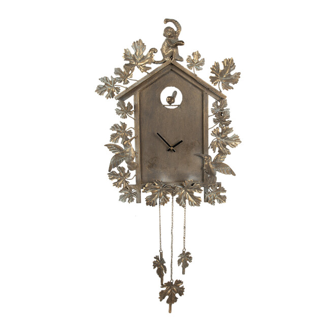 Clayre & Eef Wandklok 36x8x86 cm ijzer bladeren muurklok 2765635 large