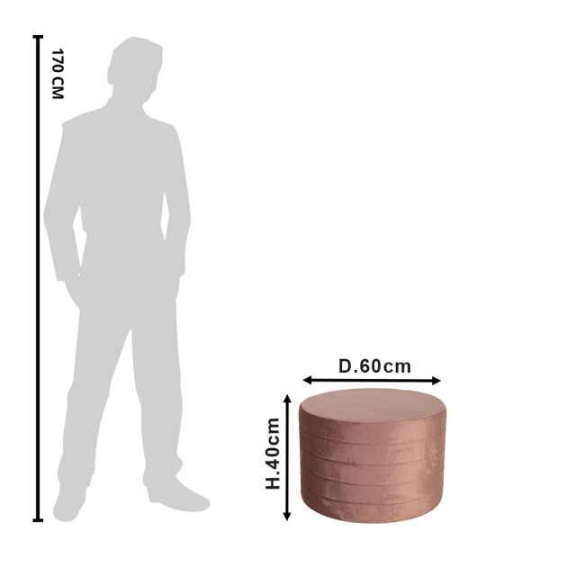 Clayre & Eef Poef Ø 60x40 cm hout textiel rond hocker 1269002 large