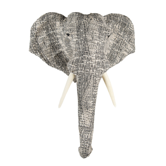Clayre & Eef Wanddecoratie olifant 75 cm zwart papier ijzer textiel 2229931 large