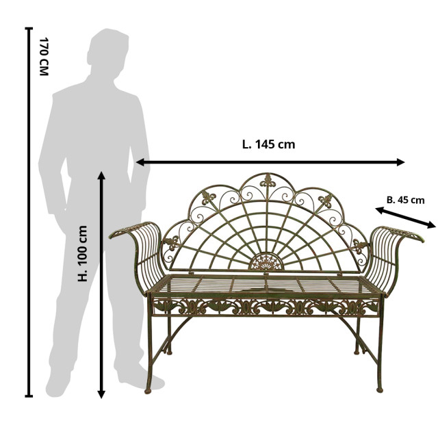 Clayre & Eef Tuinbank 145x45x100 cm ijzer bank buiten 2201535 large