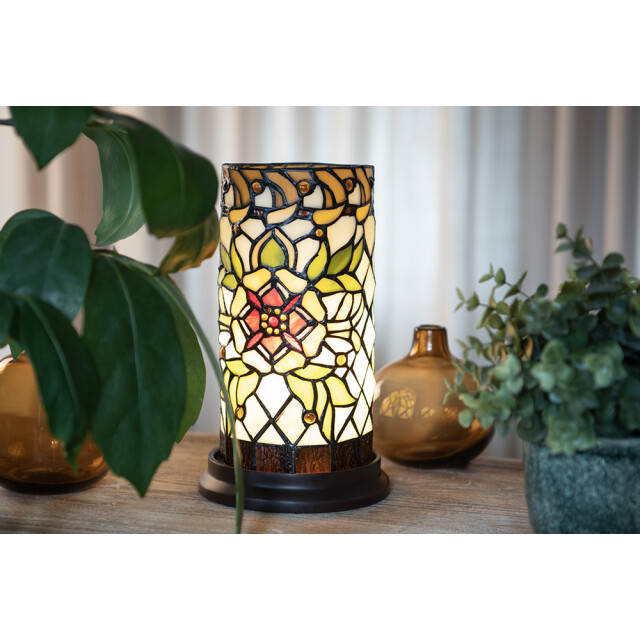 LumiLamp Tiffany tafellamp Ø 15x26 cm beige glas rond bloem tiffany 2201455 large