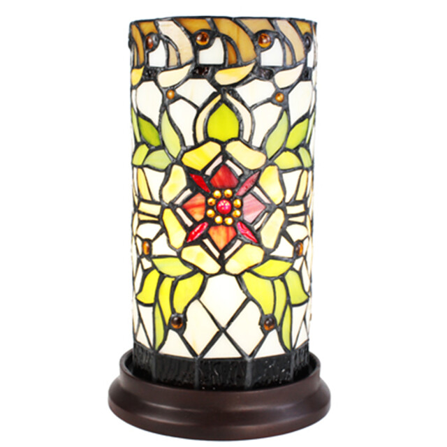 LumiLamp Tiffany tafellamp Ø 15x26 cm beige glas rond bloem tiffany 2201455 large