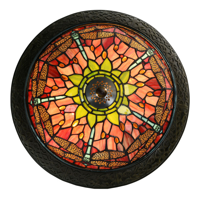LumiLamp Plafondlamp tiffany Ø 38x19 cm groen glas driehoek libelle 1116264 large
