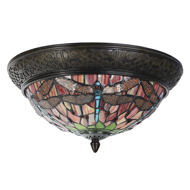 LumiLamp Plafondlamp tiffany Ø 38x19 cm groen glas driehoek libelle 1116264 large