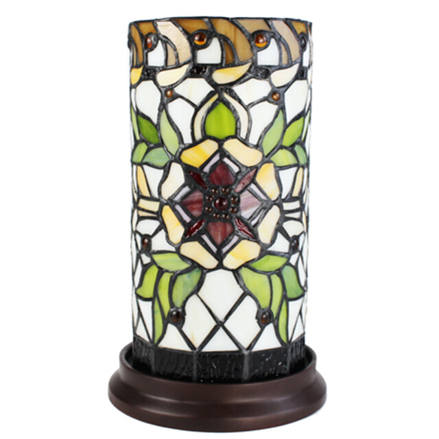 LumiLamp Tiffany tafellamp Ø 15x26 cm beige glas rond bloem tiffany 2201455 large